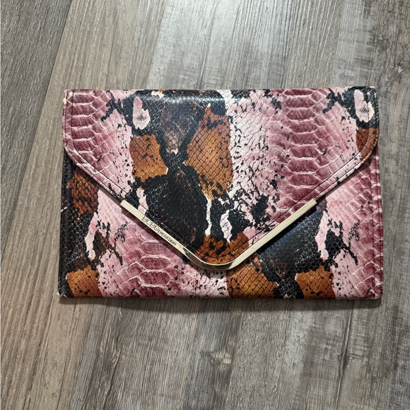 BCBGeneration Pink and Brown Snakeskin Clutch - Picture 1 of 5